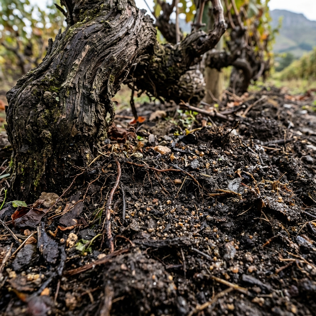 Rich vineyard soil macro shot